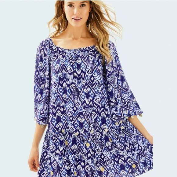 Lilly Pulitzer Delaney Tunic Dress Printed
Off Shoulder Sz L - Picture 1 of 12